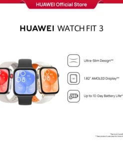 [Today Only Free Shipping]HUAWEI WATCH FIT 3 Smartwatch, 1.82" AMOLED Display, Ultra-Slim Design, All-Round Fitness Management, Comprehensive Health Management, Durable Battery Life, Compatible with iOS & Android, Black