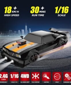 While Stocks Last:RC Drift Car 2.4GHz 1:16 Scale 4WD High Speed Remote Control Cars Vehicle with LED Lights Two Batteries and Drifting Tires Racing Sport Toy Cars for Adults Boys Girls Kids