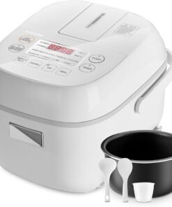 Toshiba Mini Rice Cooker 3 Cup Capacity Mini rice cooker that cooks uncooked rice with steaming and warming functions, fuzzy logic and one-touch cooking, 24-hour delay timer and auto-keep warm feature.