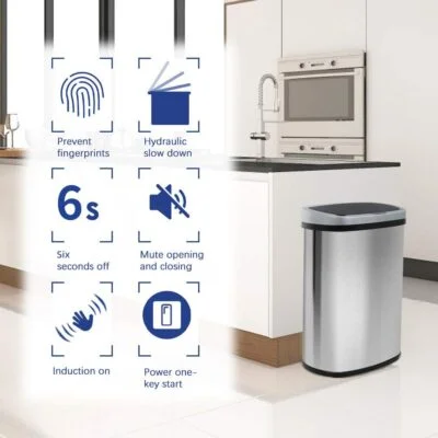 Special Discounted Price:BestOffice | 13 Gallon Trash Can with Lid | Automatic Touchless Garbage Can | Odor Control | Modern Oval Design | Easy to Clean | Stainless Steel | Fits Any Kitchen, Bathroom, Office or Home - Image 6