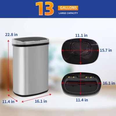 Special Discounted Price:BestOffice | 13 Gallon Trash Can with Lid | Automatic Touchless Garbage Can | Odor Control | Modern Oval Design | Easy to Clean | Stainless Steel | Fits Any Kitchen, Bathroom, Office or Home - Image 7