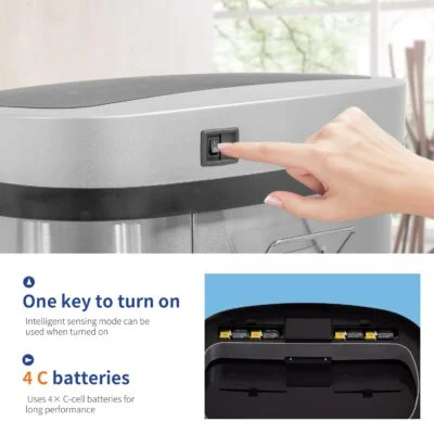 Special Discounted Price:BestOffice | 13 Gallon Trash Can with Lid | Automatic Touchless Garbage Can | Odor Control | Modern Oval Design | Easy to Clean | Stainless Steel | Fits Any Kitchen, Bathroom, Office or Home - Image 3