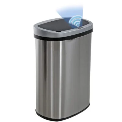 Special Discounted Price:BestOffice | 13 Gallon Trash Can with Lid | Automatic Touchless Garbage Can | Odor Control | Modern Oval Design | Easy to Clean | Stainless Steel | Fits Any Kitchen, Bathroom, Office or Home