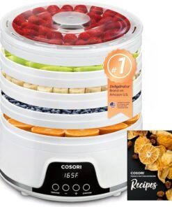 Cosori Food Dehydrator Machine for Jerky, 5 BPA-Free Trays with 165°F Temperature Control and 48H Timer, 350W Dryer for Fruit, Herbs, Meat, Veggies and Dog Treats, 50-Recipes Book Included