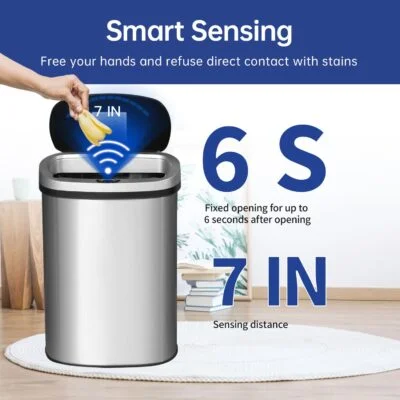 Special Discounted Price:BestOffice | 13 Gallon Trash Can with Lid | Automatic Touchless Garbage Can | Odor Control | Modern Oval Design | Easy to Clean | Stainless Steel | Fits Any Kitchen, Bathroom, Office or Home - Image 5