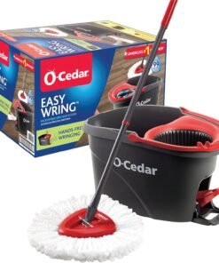 O-Cedar EasyWring Microfiber Spin Mop, Bucket Floor Cleaning System, Red, Gray, Standard